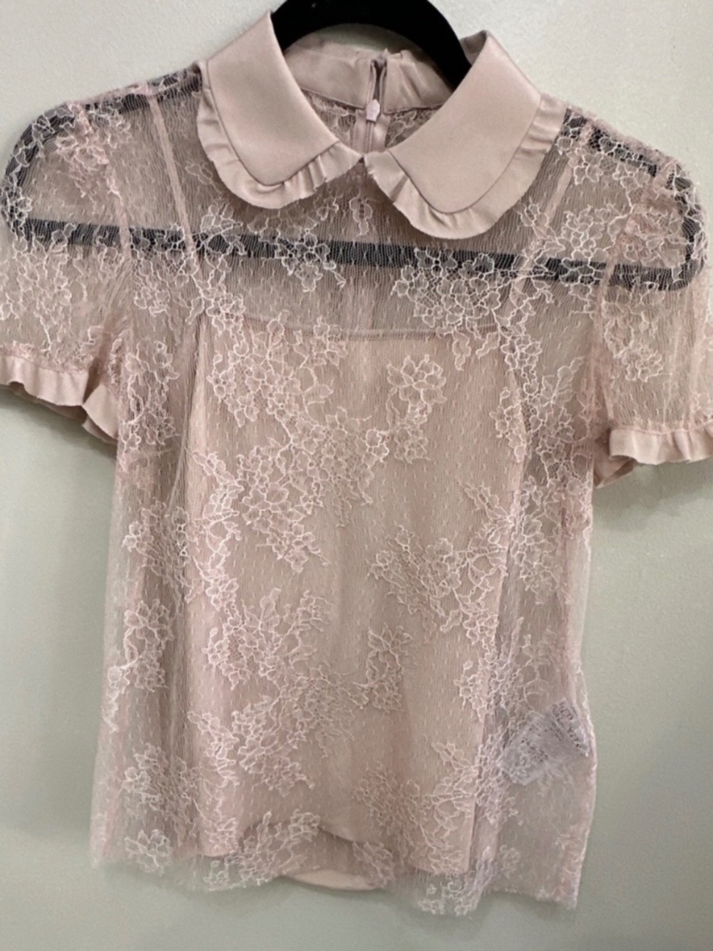 RED VALENTINO Women’s Pink Floral Lace Ruffle Collar Sheer Blouse Size 36